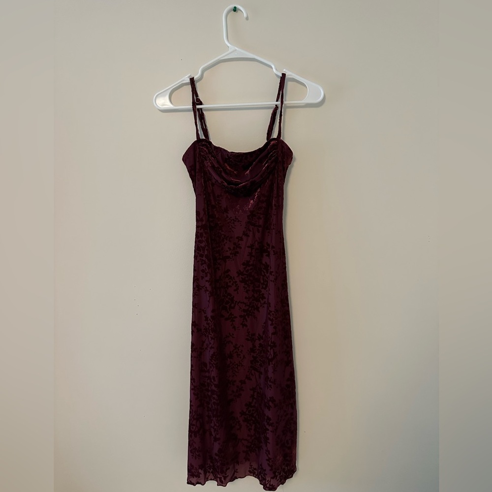 Red Velvet Ruched Square Neck Floral Dress